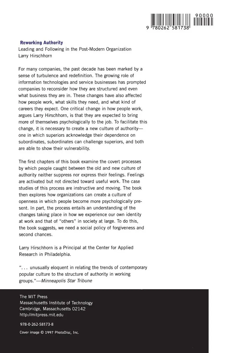 Rückseite: 9780262581738 | Reworking Authority | Larry Hirschhorn | Taschenbuch | Englisch | 1998