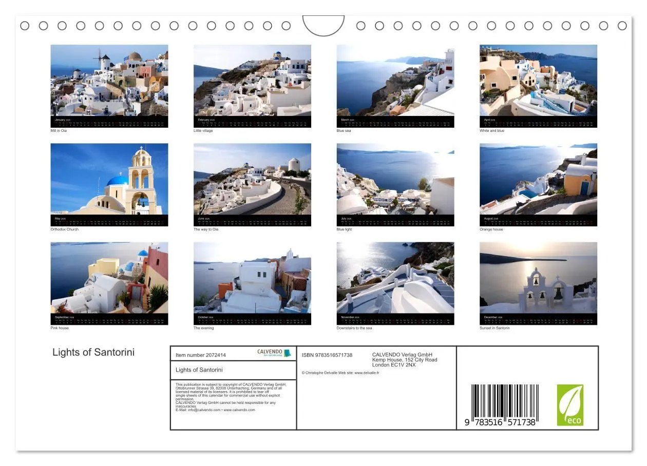 Bild: 9783516571738 | Lights of Santorini (Wall Calendar 2026 DIN A4 landscape), CALVENDO...