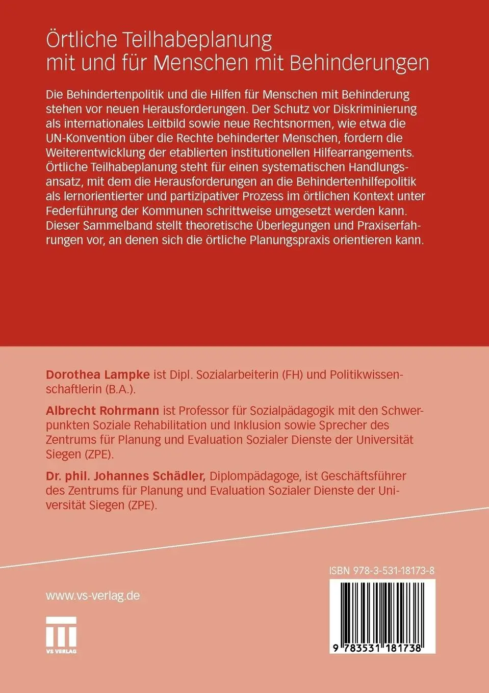 Rückseite: 9783531181738 | Örtliche Teilhabeplanung mit und für Menschen mit Behinderungen | Buch