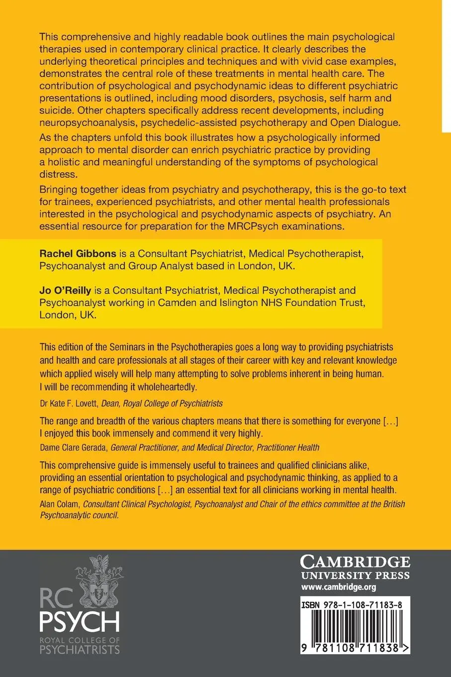 Rückseite: 9781108711838 | Seminars in the Psychotherapies | Rachel Gibbons (u. a.) | Taschenbuch