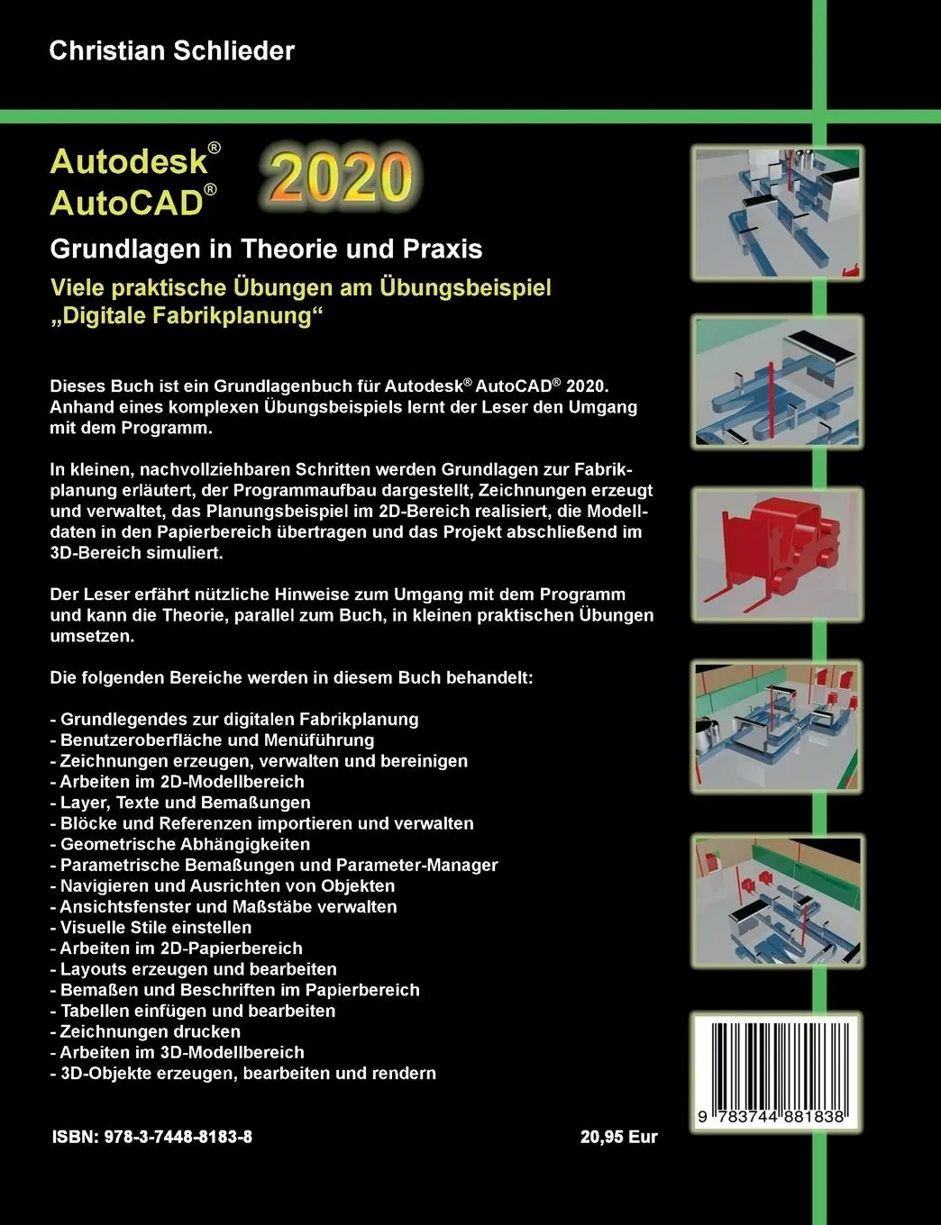 Rückseite: 9783744881838 | Autodesk AutoCAD 2020 - Grundlagen in Theorie und Praxis | Schlieder