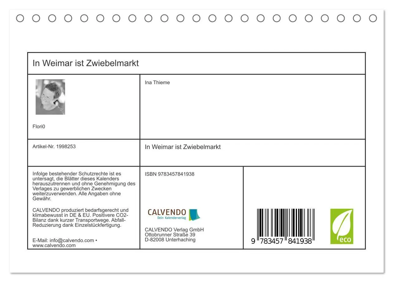 Bild: 9783457841938 | In Weimar ist Zwiebelmarkt (Tischkalender 2026 DIN A5 quer),...