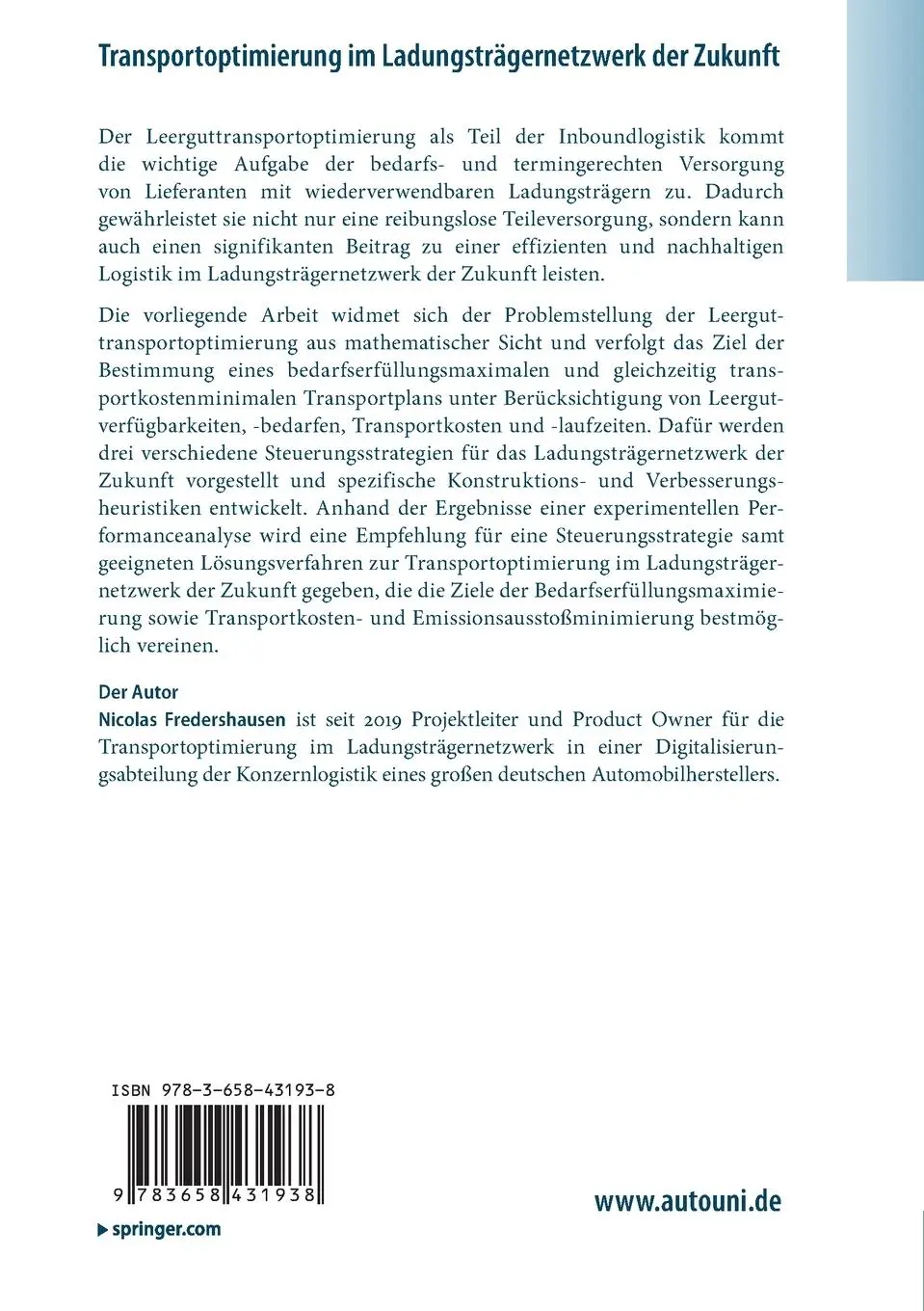 Rückseite: 9783658431938 | Transportoptimierung im Ladungsträgernetzwerk der Zukunft | Buch