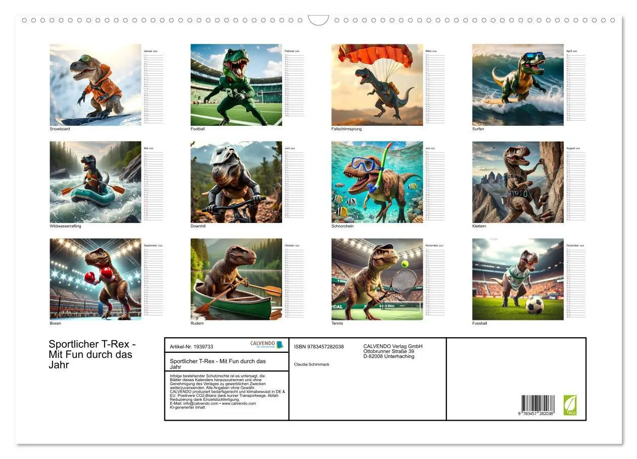 Bild: 9783457282038 | Sportlicher T-Rex - Mit Fun durch das Jahr (Wandkalender 2026 DIN...
