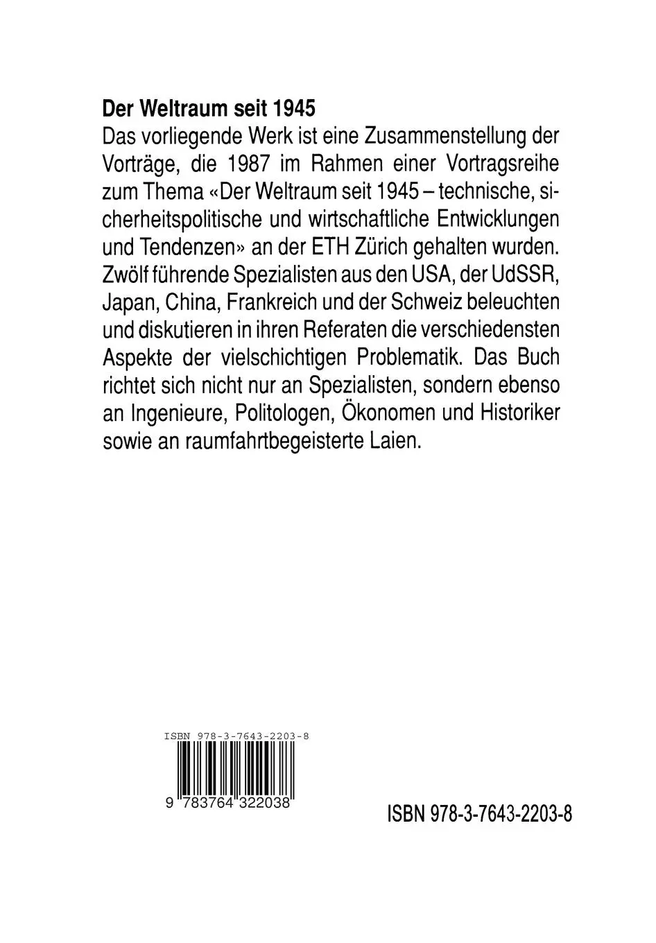 Rückseite: 9783764322038 | Der Weltraum seit 1945 | Spillmann | Taschenbuch | 209 S. | Deutsch