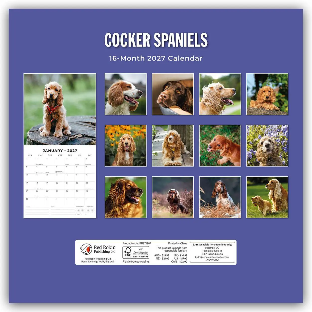 Rückseite: 9781837012138 | Cocker Spaniels - Cocker Spaniel 2027 - 16-Monatskalender | Robin Red