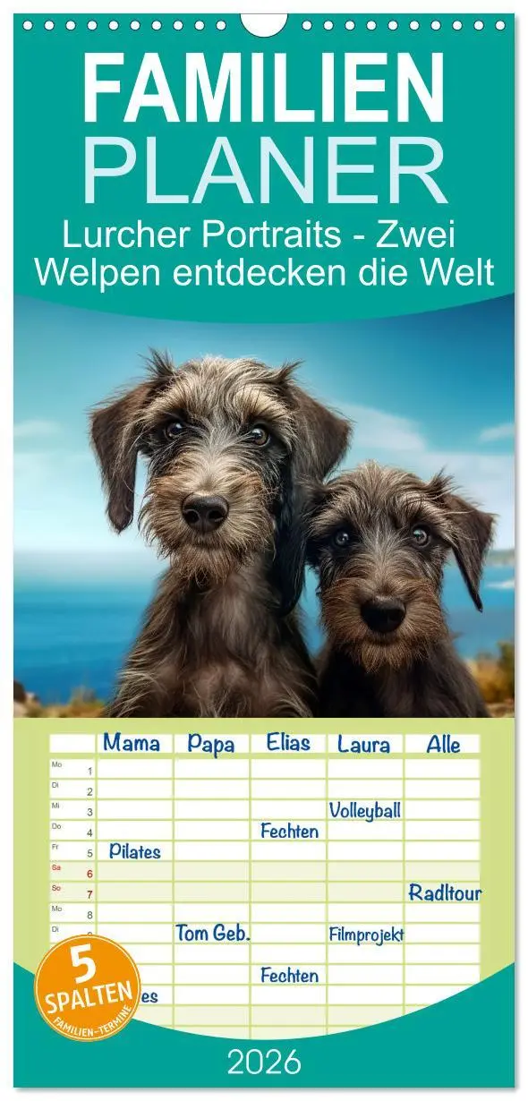 Cover: 9783516502138 | Familienplaner 2026 - Lurcher Portraits - Zwei Welpen entdecken die...