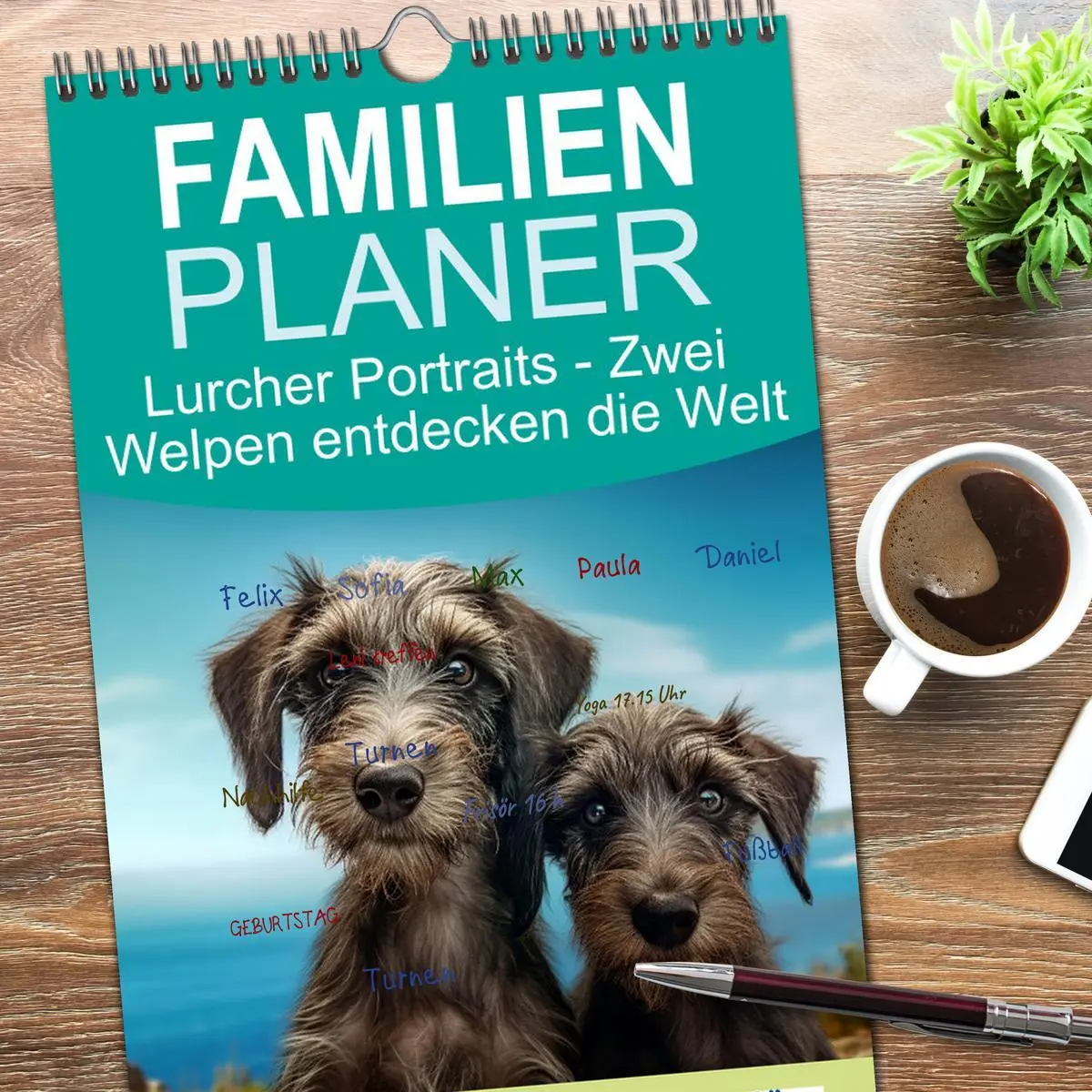 Bild: 9783516502138 | Familienplaner 2026 - Lurcher Portraits - Zwei Welpen entdecken die...