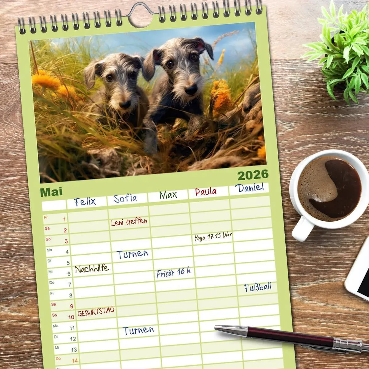 Bild: 9783516502138 | Familienplaner 2026 - Lurcher Portraits - Zwei Welpen entdecken die...