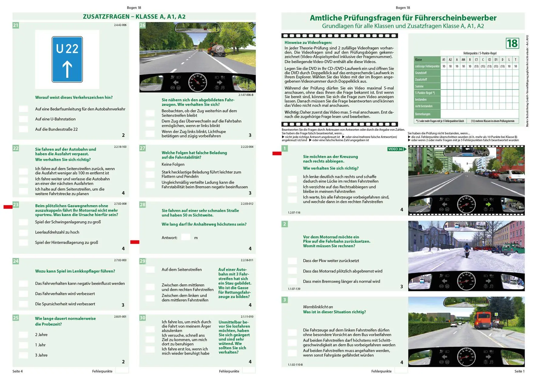 Bild: 9783959822138 | Führerschein Fragebogen Klasse A, A1, A2 - Motorrad Theorieprüfung...