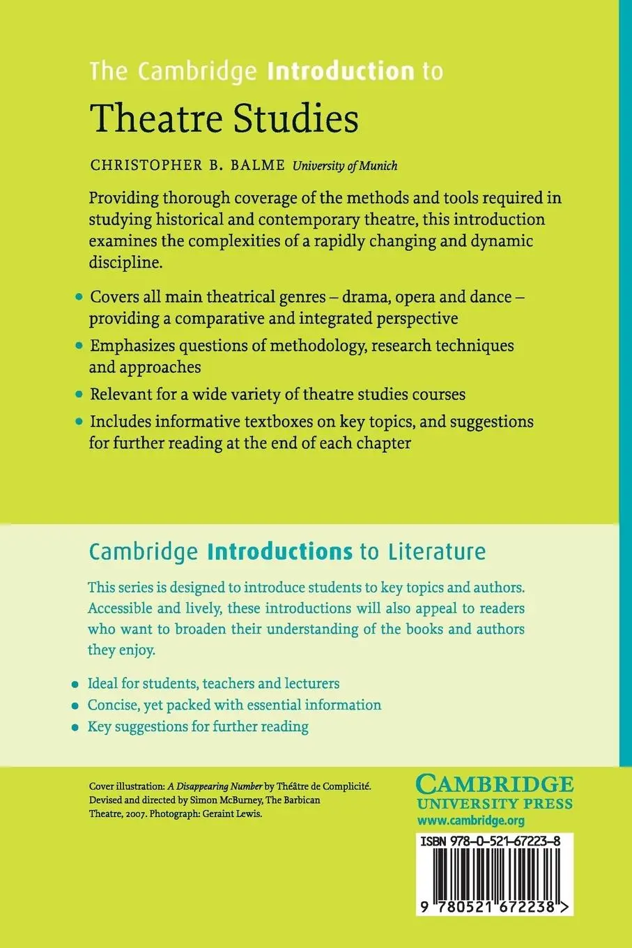 Rückseite: 9780521672238 | The Cambridge Introduction to Theatre Studies | Christopher B. Balme