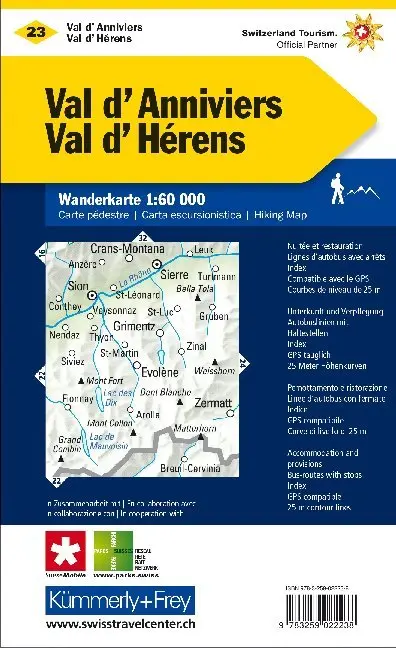 Bild: 9783259022238 | Kümmerly+Frey Wanderkarte 23 Val d'Anniviers, Val d'Hérens 1:60.000