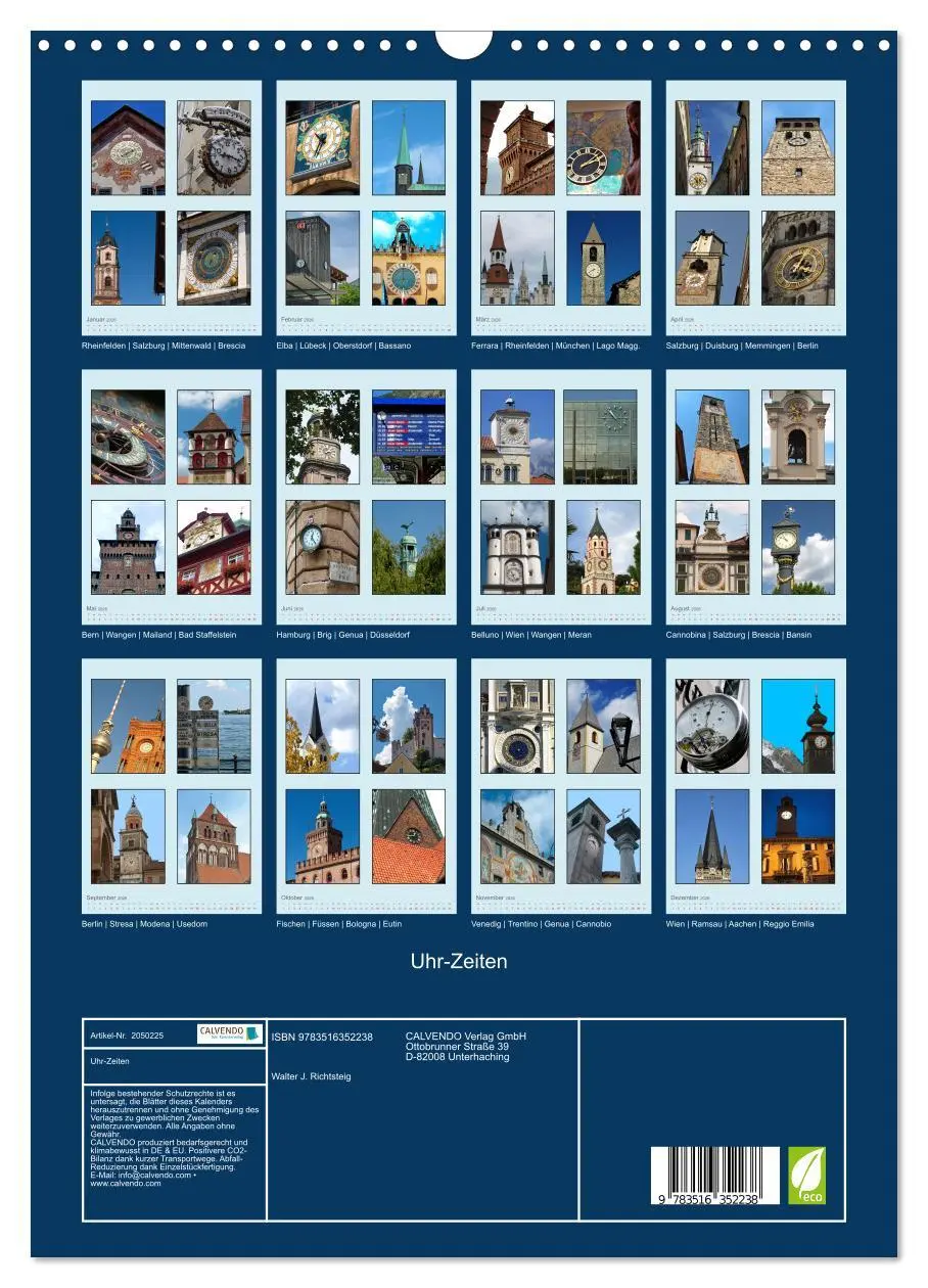 Bild: 9783516352238 | Uhr-Zeiten (Wandkalender 2026 DIN A3 hoch), CALVENDO Monatskalender