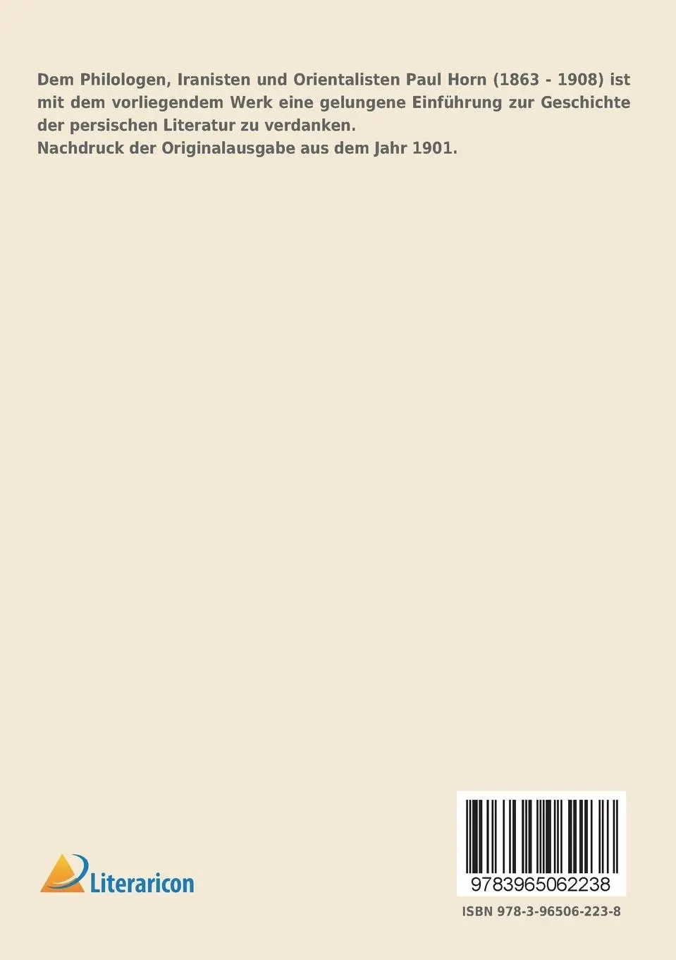 Rückseite: 9783965062238 | Geschichte der persischen Literatur | Paul Horn | Taschenbuch | 244 S.