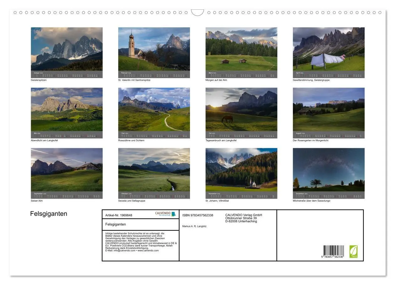 Bild: 9783457562338 | Felsgiganten (Wandkalender 2026 DIN A2 quer), CALVENDO Monatskalender