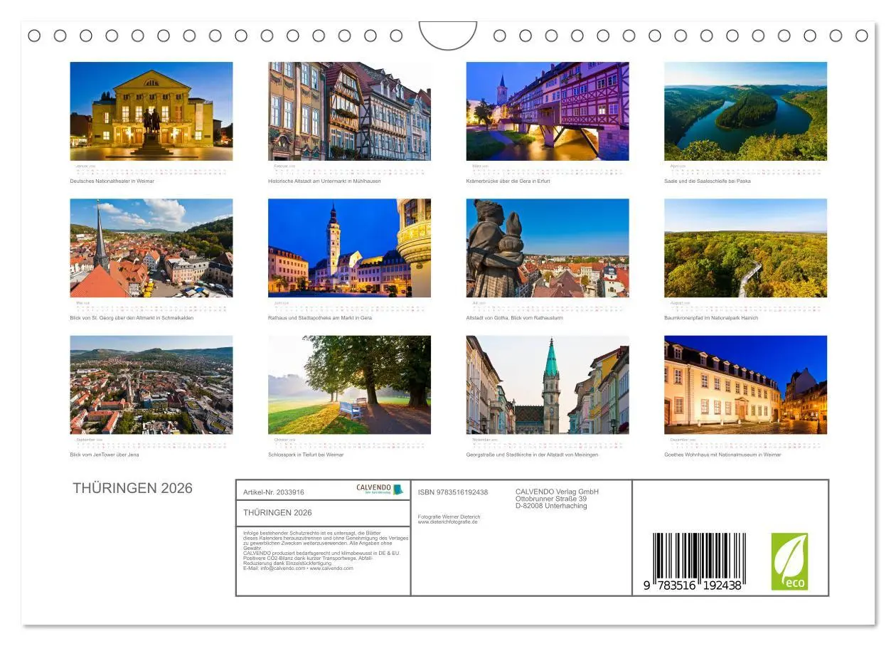 Bild: 9783516192438 | THÜRINGEN 2026 (Wandkalender 2026 DIN A4 quer), CALVENDO...