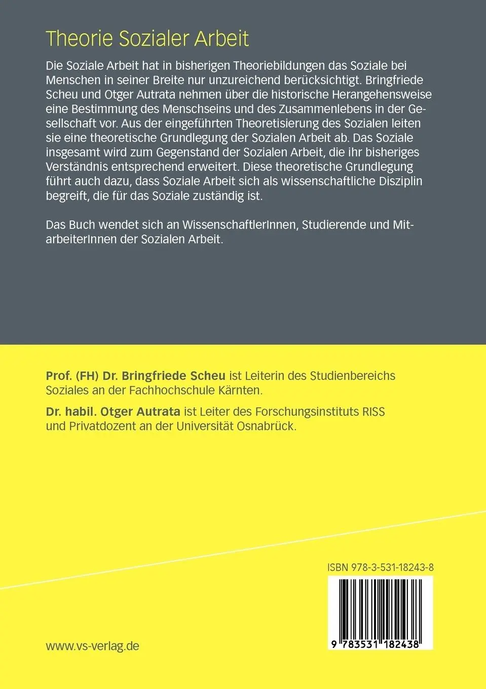 Rückseite: 9783531182438 | Theorie Sozialer Arbeit | Gestaltung des Sozialen als Grundlage | Buch