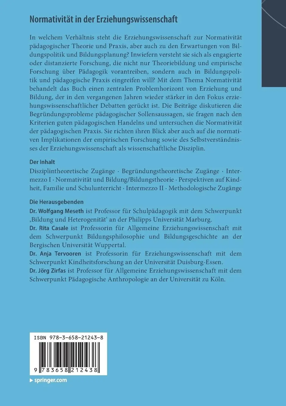 Rückseite: 9783658212438 | Normativität in der Erziehungswissenschaft | Wolfgang Meseth (u. a.)
