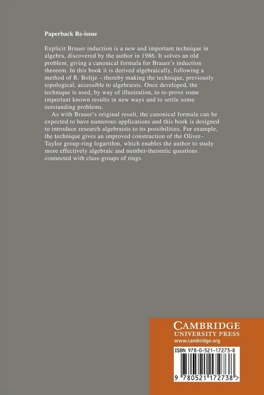 Rückseite: 9780521172738 | Explicit Brauer Induction | Snaith Victor P. (u. a.) | Taschenbuch
