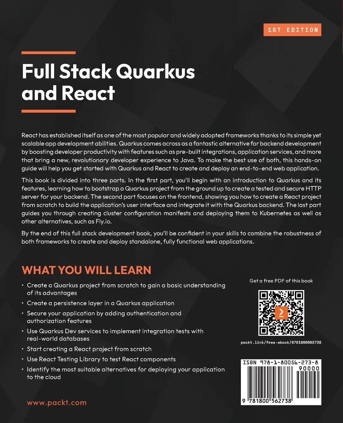 Rückseite: 9781800562738 | Full Stack Quarkus and React | Marc Nuri San Felix | Taschenbuch