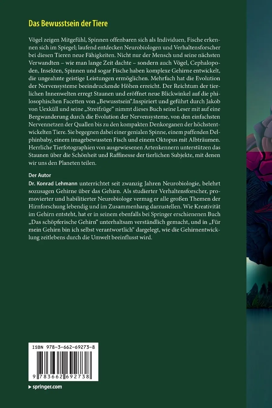 Rückseite: 9783662692738 | Das Bewusstsein der Tiere | Konrad Lehmann | Taschenbuch | Paperback