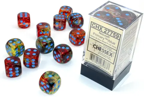Cover: 601982032838 | Nebula® 16mm d6 Primary™/blue Luminary™ Dice Block™ (12 dice)
