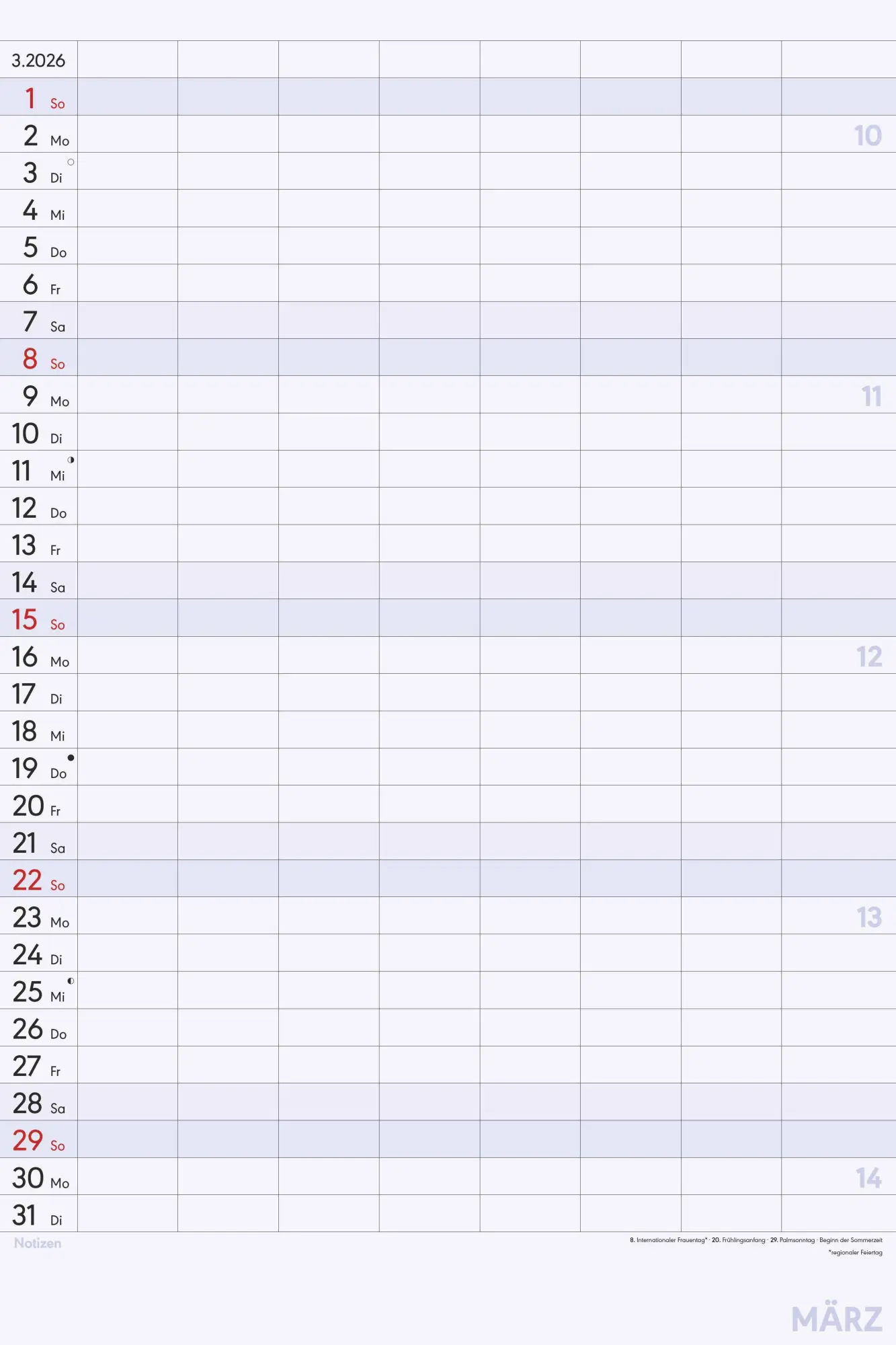 Bild: 4069095002838 | Superplaner XXL 2026 8 Spalten - Timer 33x49,5 cm - Offset-Papier -...