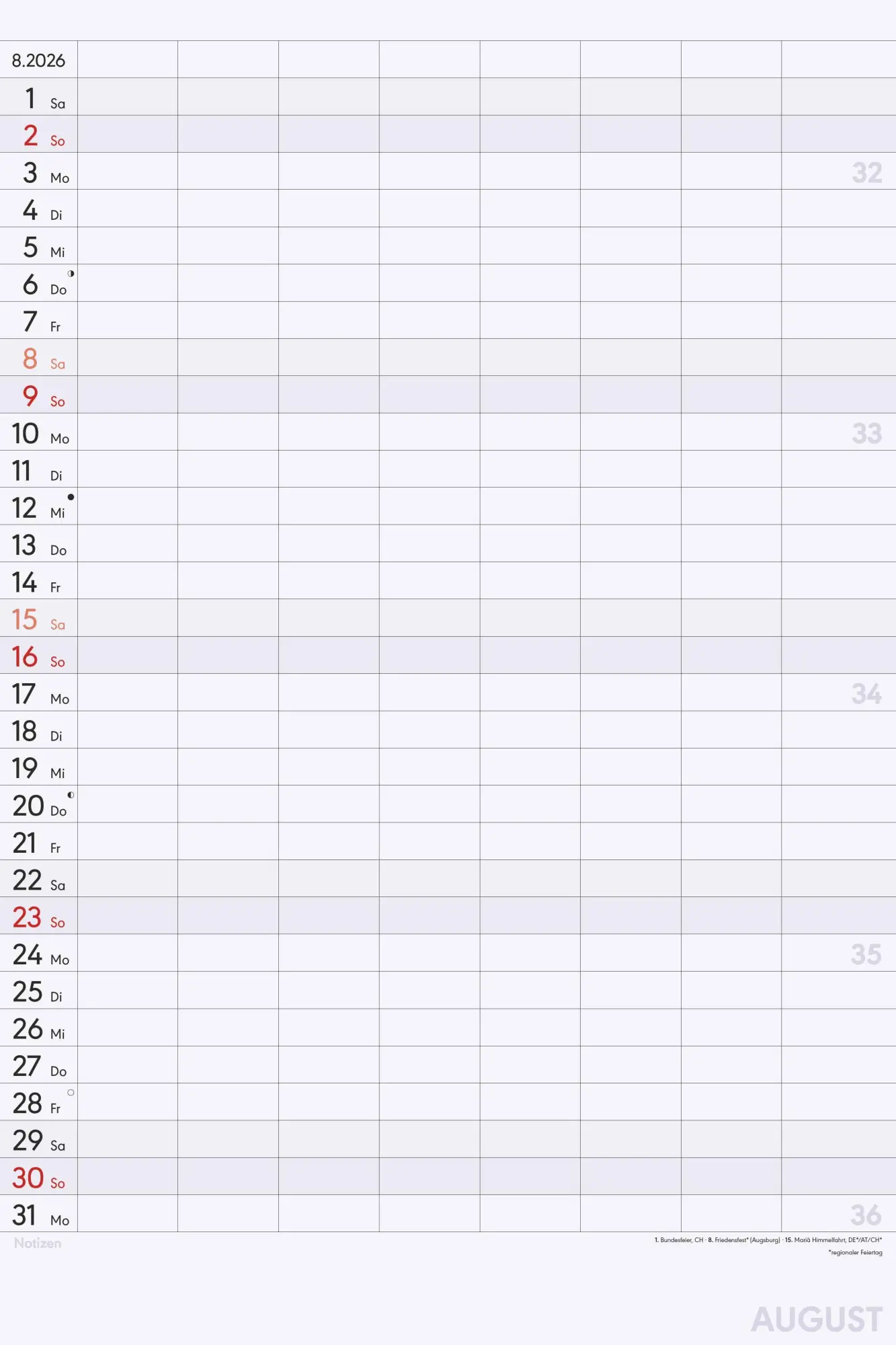 Bild: 4069095002838 | Superplaner XXL 2026 8 Spalten - Timer 33x49,5 cm - Offset-Papier -...