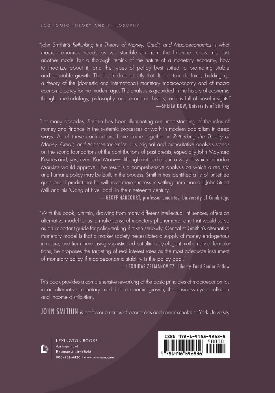 Rückseite: 9781498542838 | Rethinking the Theory of Money, Credit, and Macroeconomics | Smithin