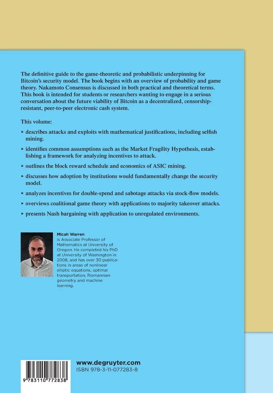 Rückseite: 9783110772838 | Bitcoin: A Game-Theoretic Analysis | Micah Warren | Taschenbuch | XVI