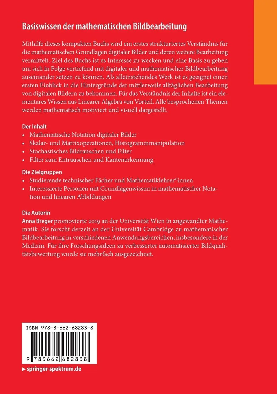 Rückseite: 9783662682838 | Basiswissen der mathematischen Bildbearbeitung | Anna Breger | Buch