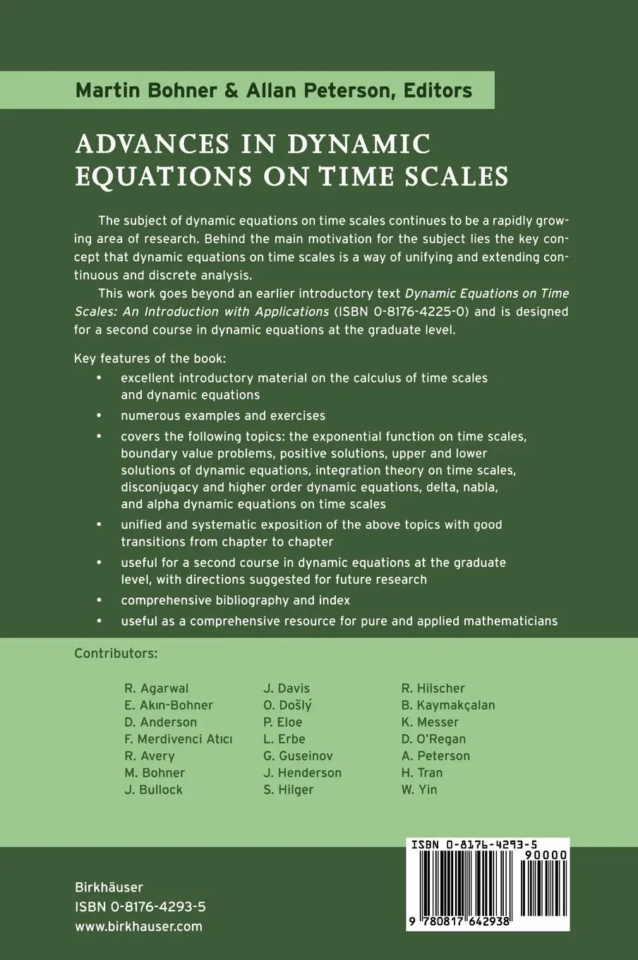 Rückseite: 9780817642938 | Advances in Dynamic Equations on Time Scales | Peterson (u. a.) | Buch