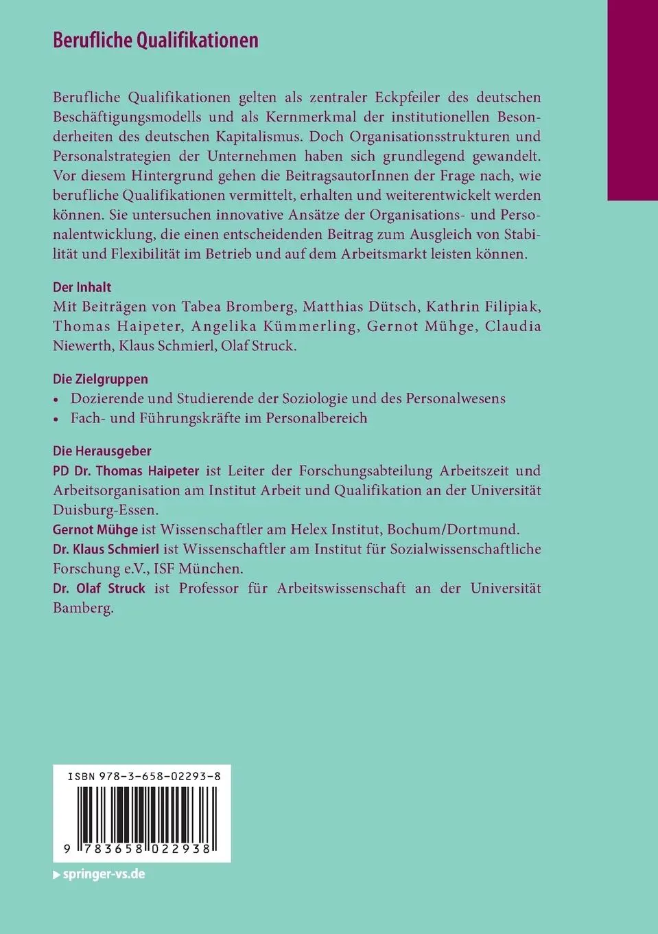 Rückseite: 9783658022938 | Berufliche Qualifikationen | Thomas Haipeter (u. a.) | Taschenbuch