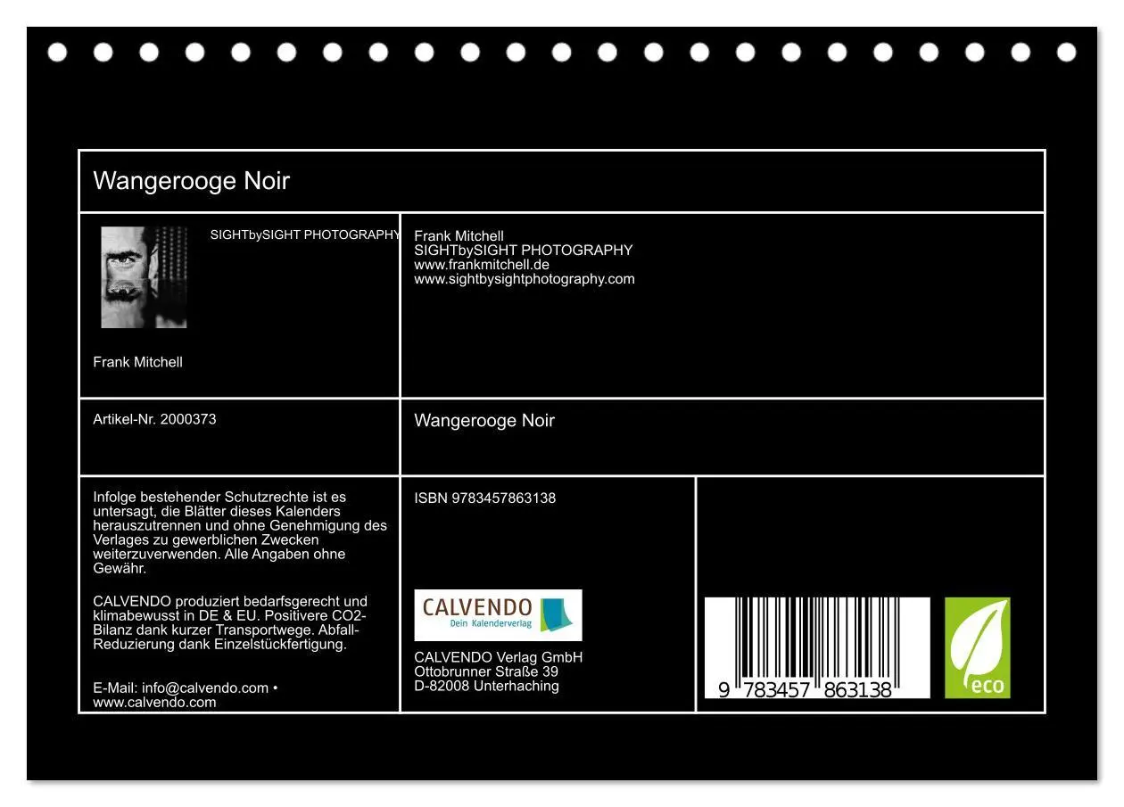 Bild: 9783457863138 | Wangerooge Noir (Tischkalender 2026 DIN A5 quer), CALVENDO...