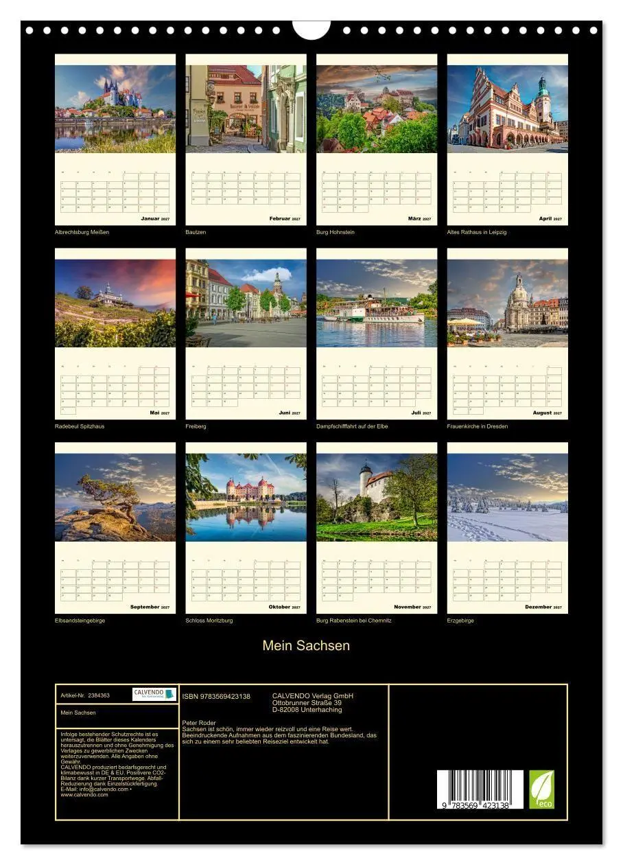 Bild: 9783569423138 | Mein Sachsen (Wandkalender 2027 DIN A3 hoch), CALVENDO Monatskalender