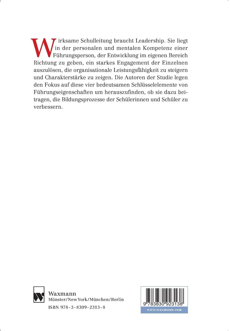 Rückseite: 9783830923138 | Schule wirksam leiten | Analyse innovativer Führung in der Praxis