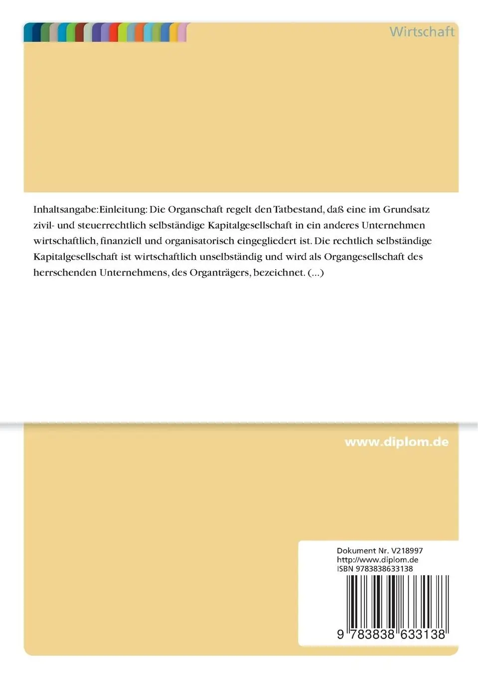 Rückseite: 9783838633138 | Die körperschaftssteuerliche und gewerbesteuerliche Organschaft | Buch
