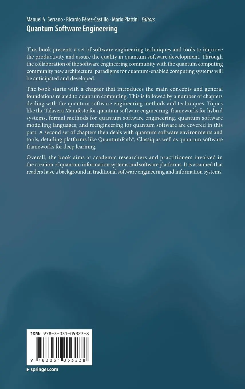 Rückseite: 9783031053238 | Quantum Software Engineering | Manuel A. Serrano (u. a.) | Buch | 2022