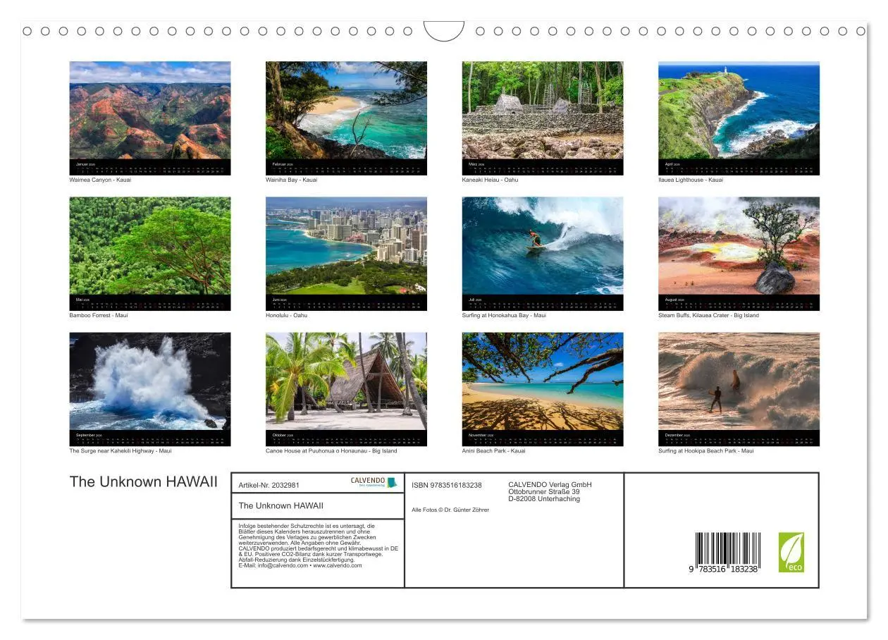 Bild: 9783516183238 | The Unknown HAWAII (Wandkalender 2026 DIN A3 quer), CALVENDO...