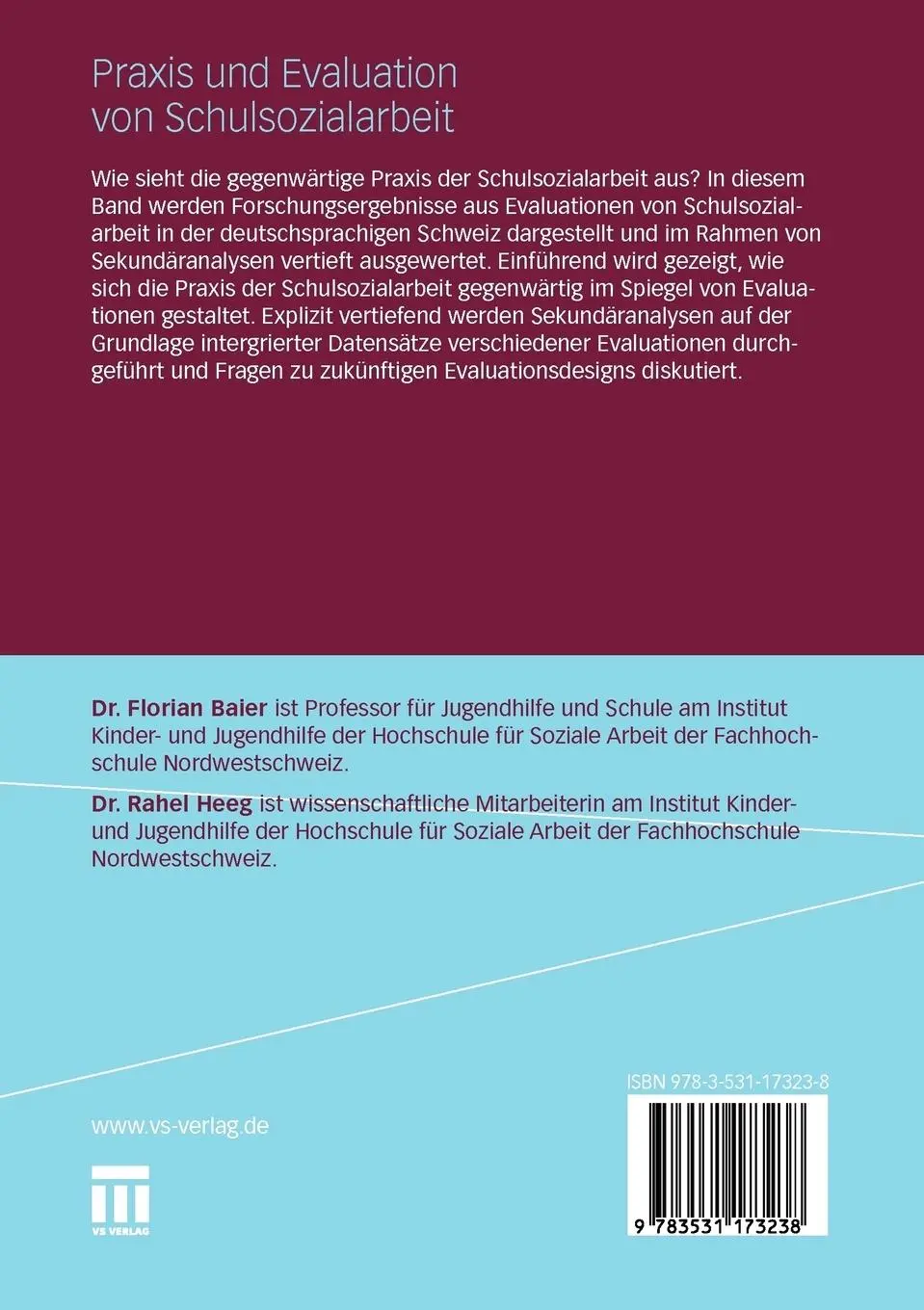 Rückseite: 9783531173238 | Praxis und Evaluation von Schulsozialarbeit | Rahel Heeg (u. a.)