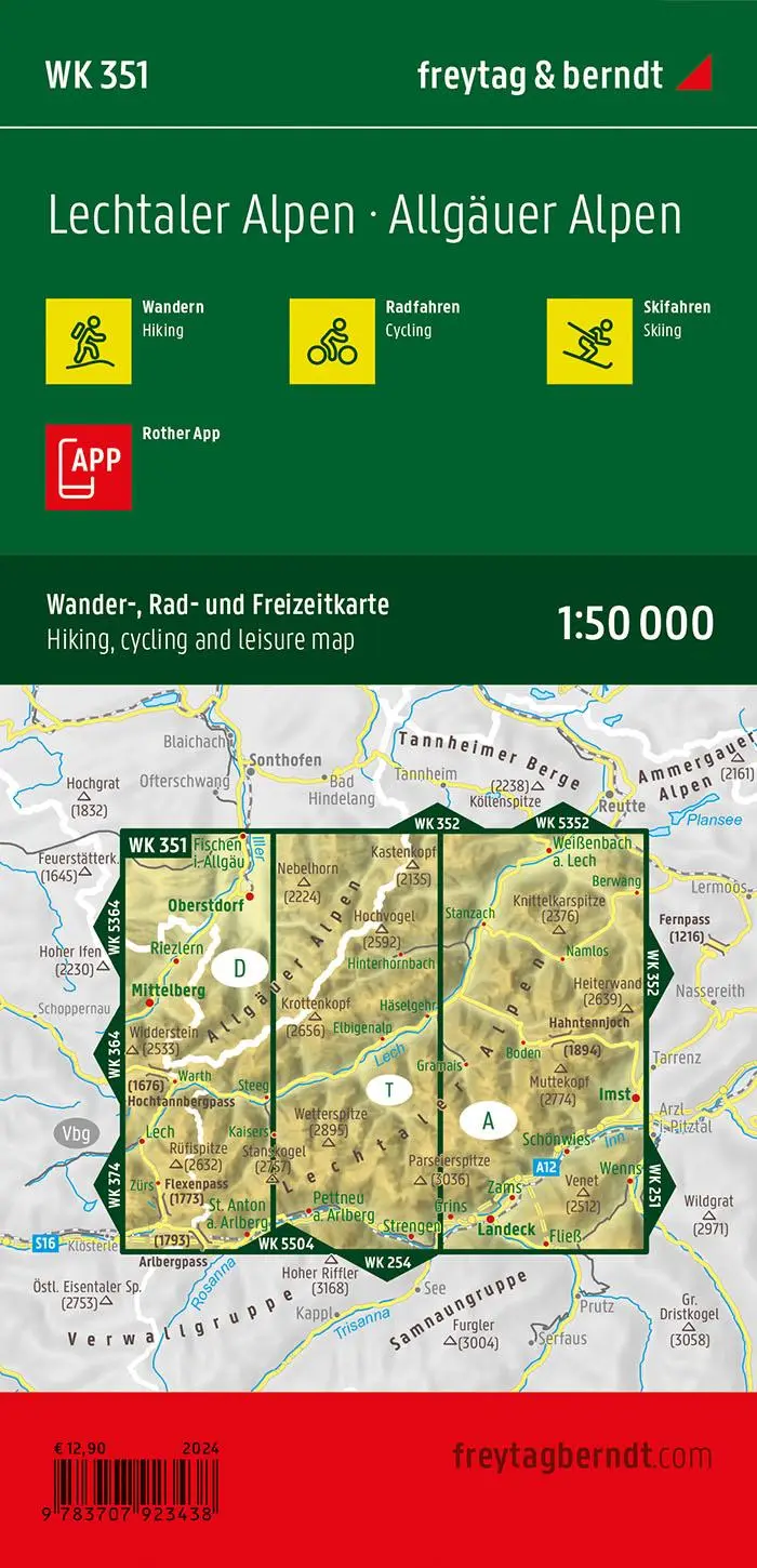 Rückseite: 9783707923438 | freytag &amp; berndt Wanderkarte WK 351 Lechtaler Alpen - Allgäuer...