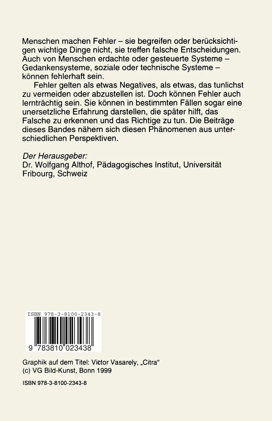 Rückseite: 9783810023438 | Fehlerwelten | Wolfgang Althof | Taschenbuch | 269 S. | Deutsch | 1999