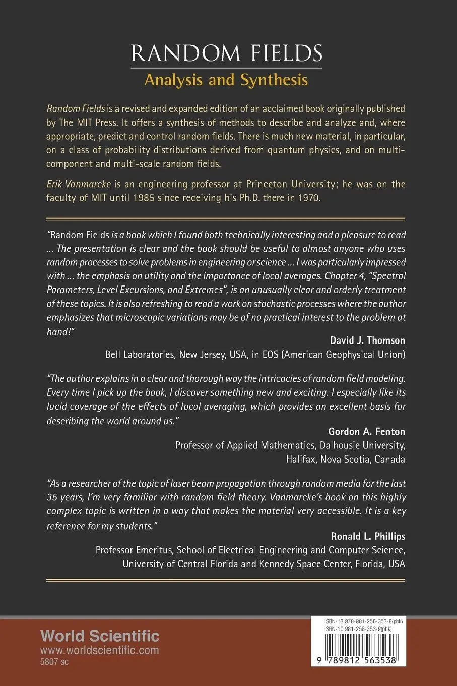 Rückseite: 9789812563538 | RANDOM FIELDS | ANALYSIS AND SYNTHESIS | Vanmarcke Erik | Taschenbuch
