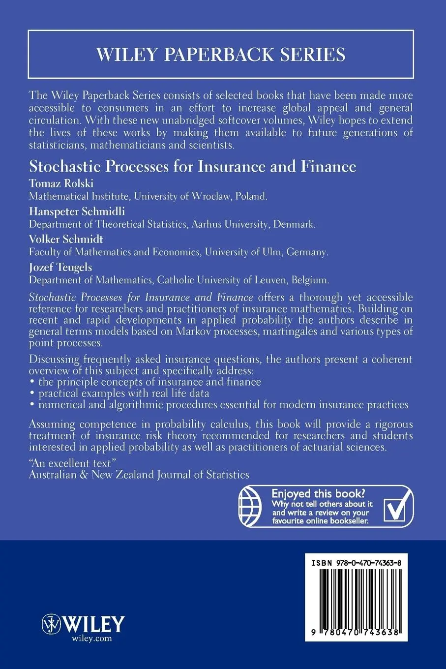 Rückseite: 9780470743638 | Stochastic Processes for Insurance P | Tomasz Rolski (u. a.) | Buch