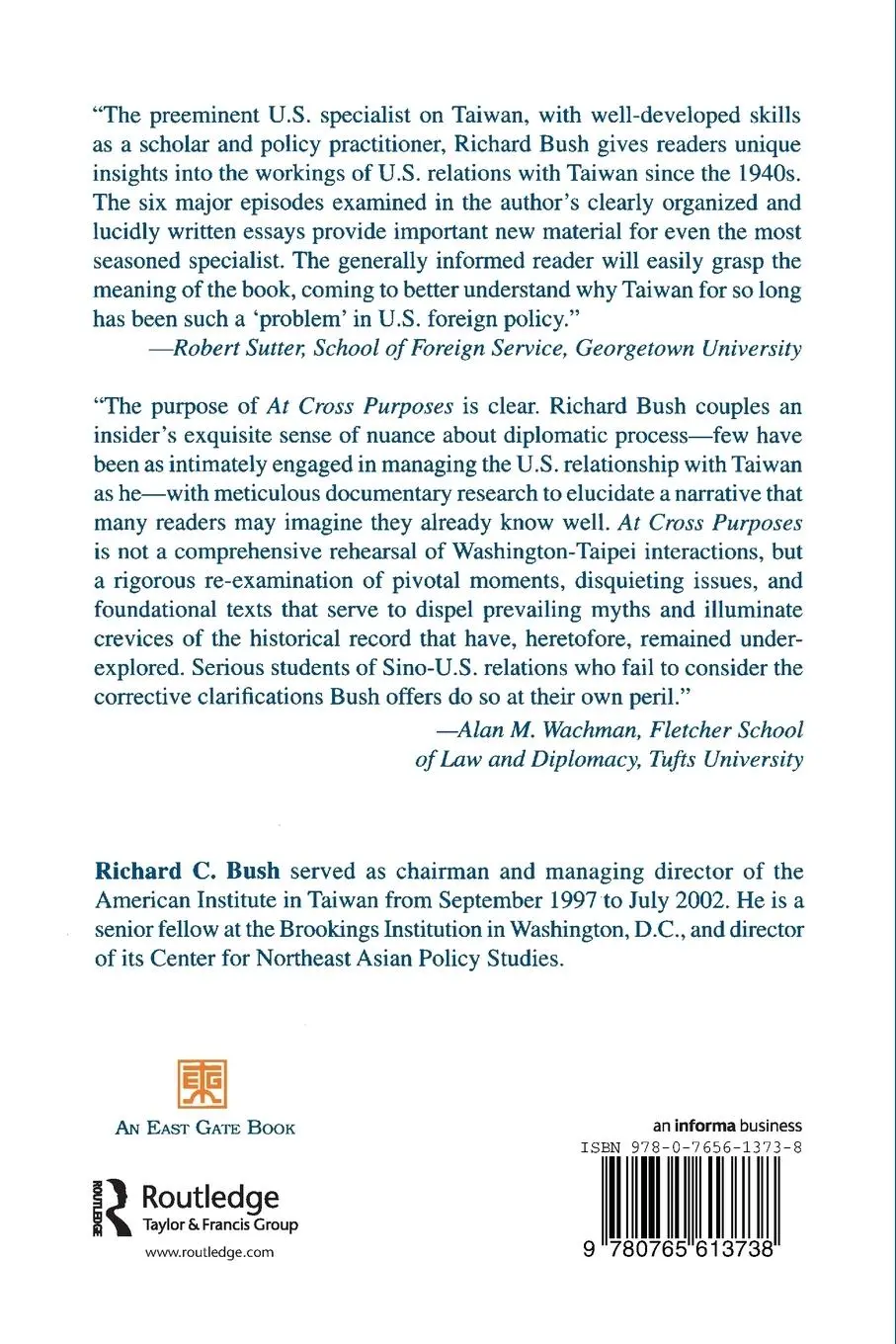 Rückseite: 9780765613738 | At Cross Purposes | U.S.-Taiwan Relations Since 1942 | Richard C. Bush