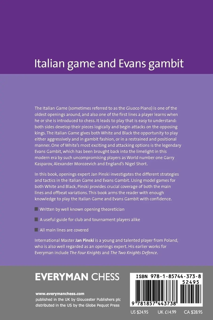Rückseite: 9781857443738 | Italian Game &amp; Evans Gambit | Jan Pinski | Taschenbuch | Englisch