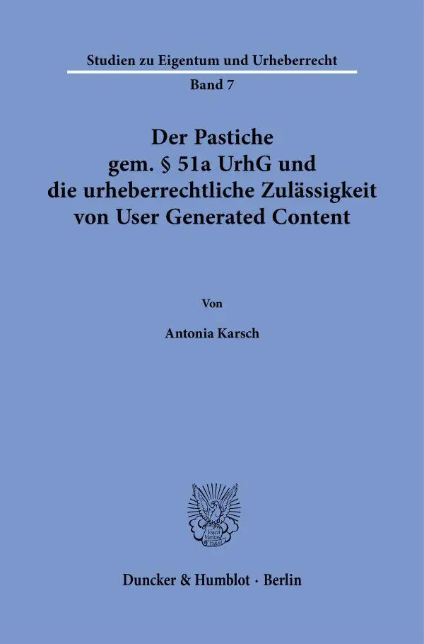 Cover: 9783428193738 | Der Pastiche gem. § 51a UrhG und die urheberrechtliche Zulässigkeit...