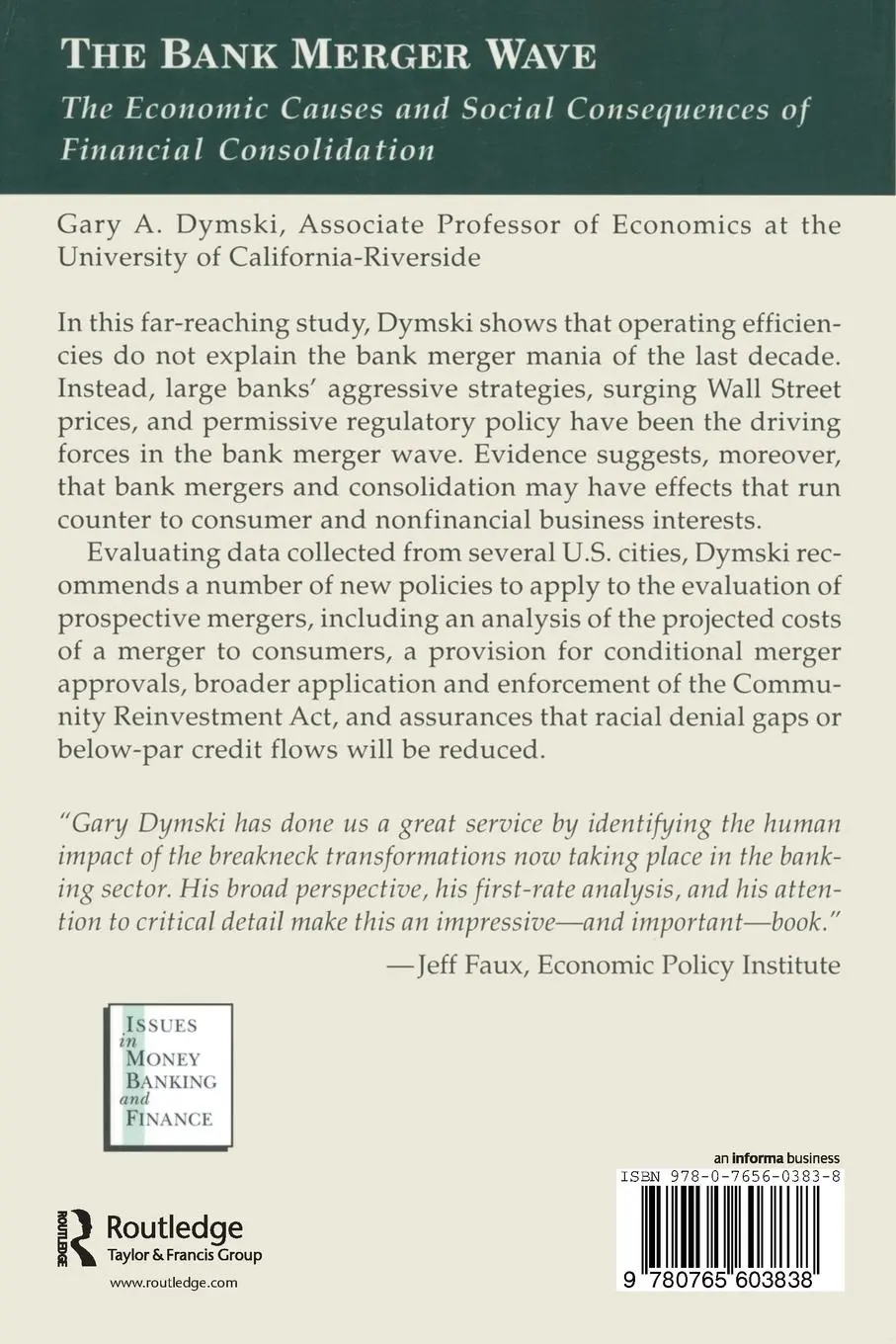Rückseite: 9780765603838 | The Bank Merger Wave | Gary Dymski | Taschenbuch | Englisch | 1999