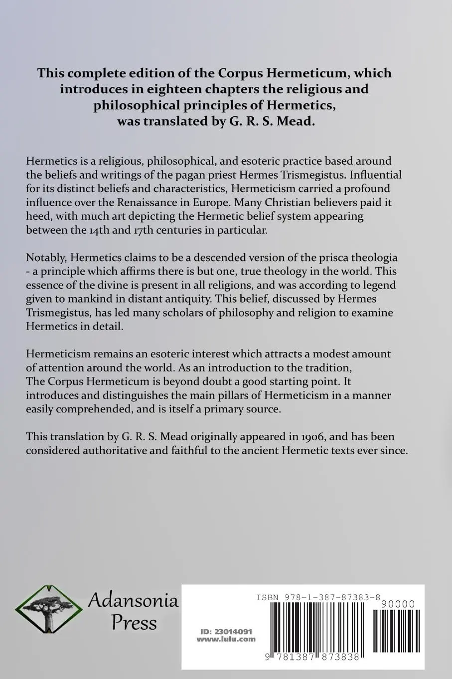 Rückseite: 9781387873838 | The Corpus Hermeticum | G. R. S. Mead | Taschenbuch | Paperback | 2018