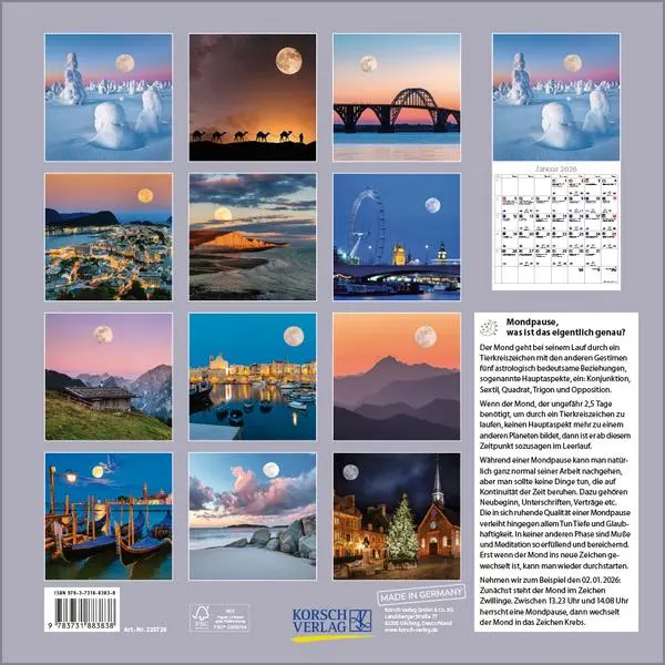 Bild: 9783731883838 | Der große Mondplaner 2026 | Verlag Korsch | Kalender | 13 S. | Deutsch